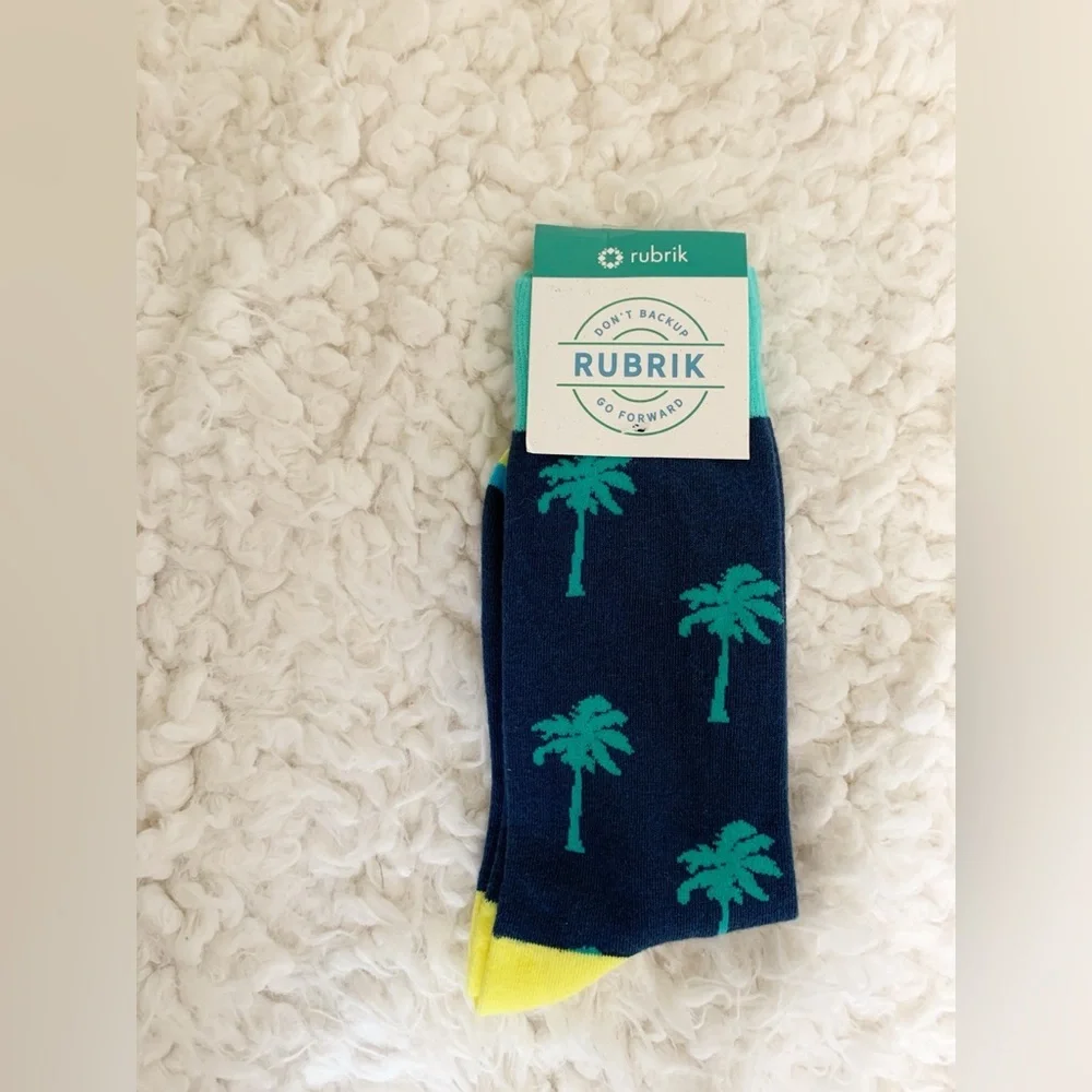 New Rubrik Travel Navy & Yellow Palm Tree Print Women's Socks
